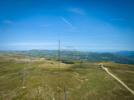 Aerial view near weather radar in Serra da Freita, Arouca Geopark, Portugal. Mountain view