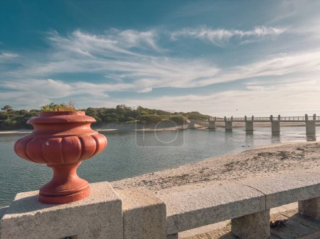 Ancora river crosses with the sea Viana do Castelo district, Portugal. Vila Praia de Ancora, Portugal.