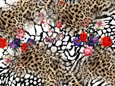 Flowers pattern, animal texture background, leopard texture.