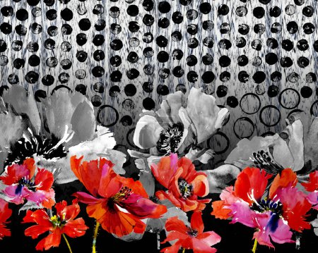 Foto de Seamless poppy flowers, colorful background pattern - Imagen libre de derechos