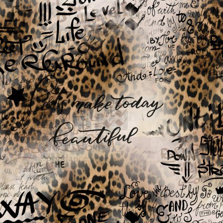 Leopard texture with hand writing slogans