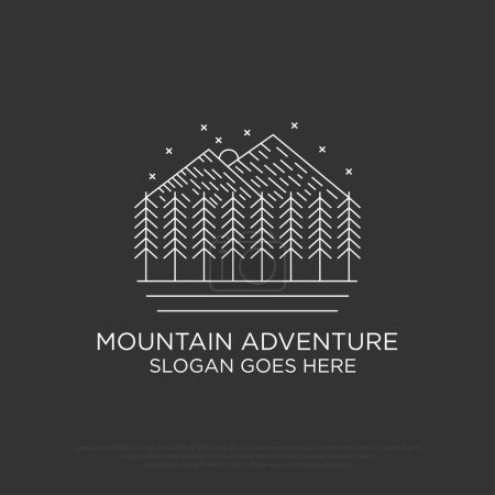 Photo for Mountain adventure and Trees retro logo design vector with outline style illustration - Royalty Free Image