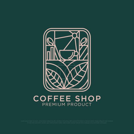 Photo for Outline Coffee logo design vector, vintage Outdoor coffee logo illustration with outline style, best for restaurant, cafe, beverages logo brand - Royalty Free Image
