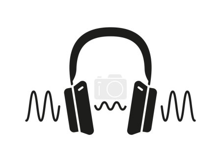 ANC-Kopfhörer. Drahtloses Bluetooth-Headset mit aktiver Geräuschunterdrückung. Modernes Audio-Gadget. Gehörschutz. Vektor Silhouette flaches Symbol. Isoliertes Objekt auf weißem Hintergrund
