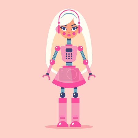 Illustration for Barbie Robot Doll with white hair on a cream background. Flat vector illustration. - Royalty Free Image