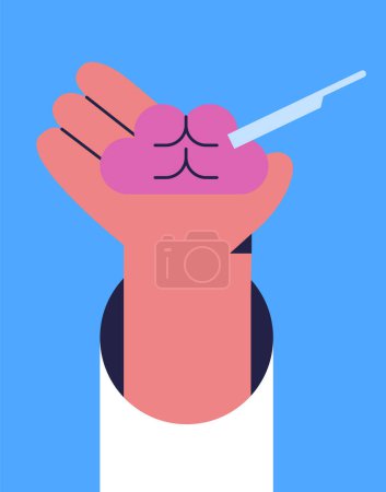 Brain surgery. Brain with scalpel in doctor hand. Subjects of medical research, experiments in clinical laboratories. Mental health. Flat vector illustration.