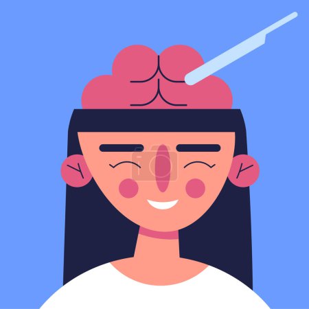 Brain surgery for girl. Subjects of medical research. Brain, mental health. Flat vector illustration.