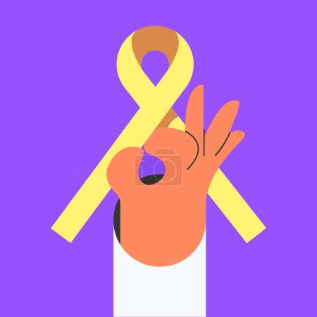 Suicide Prevention Month. Yellow September. Human hand holds Yellow ribbon. World Suicide Prevention Day. 10 September. Flat vector illustration.