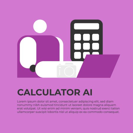 AI calculator. Robot with artificial intelligence helps make financial calculations. Flat vector illustration.