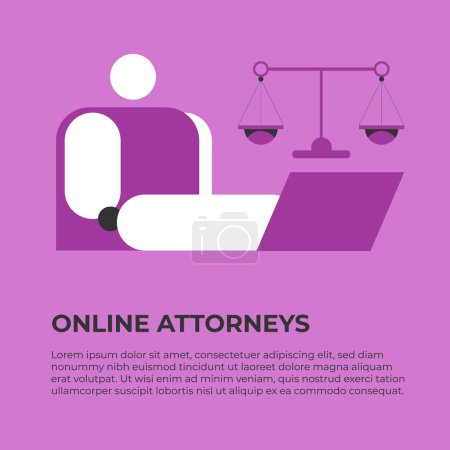 AI Online lawyer legal consultation. Scenes of law and justice. Robot worker consults the client, the judge knocks. Flat vector illustration.