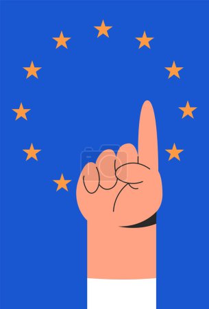 Europe Day. Hand points on stars. Flat vector illustration.