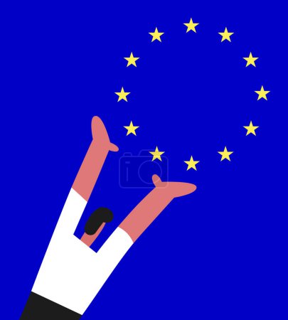 Europe Day. Boy represent Europe community.  Flat vector illustration.