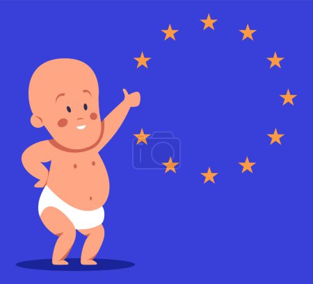 Europe Day. Baby represent European flag. Flat vector illustration.