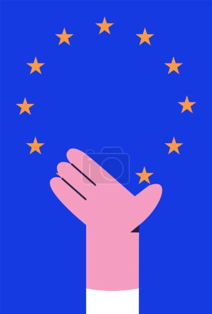 Europe Day. Man Hand represent flag of Europe. Flat vector illustration.