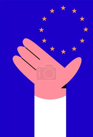 Europe Day. Hand represent flag of Europe. Flat vector illustration.