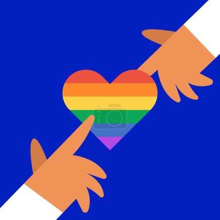 Basta de homofobia. 17 de mayo. Símbolo de protesta de mano arco iris Orgullo LGBT. Familia gay. Ilustración vectorial plana.
