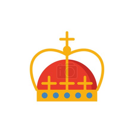 Rey Real corona dorada sobre fondo azul. Ilustración vectorial plana.