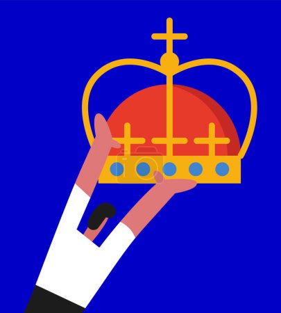 Couronne royale dorée sur fond bleu. Roi d'Angleterre. Illustration vectorielle plate.
