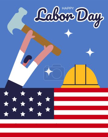 Celebración del Día del Trabajo con el Hombre. Solidaridad de los trabajadores de diferentes especialidades. Ilustración vectorial plana.