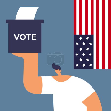 Le jour des élections. Les gens placent des bulletins de vote dans l'urne. Illustration vectorielle plate.