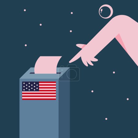 Election Day in Space. Voters Astronaut vote at the polling station. People place paper ballots in the ballot box. Flat vector illustration.