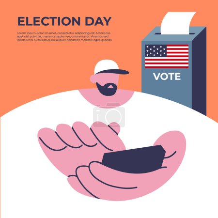 Wahltag. Die Wähler stimmen per Handy-App ab. Antrag auf Online-Abstimmung. Die Menschen werfen Stimmzettel in die Wahlurne. Flache Vektorabbildung.