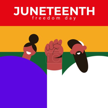 Le Jour de la Liberté. 19 juin 2024. Garçon et fille. Journée de libération des Afro-Américains. Noir, rouge et vert. Illustration vectorielle plate.