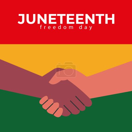 Juneteenth Freedom Day. Handshake of people. June 19 2024. African American Liberation Day. Black, red and green. Flat vector illustration.