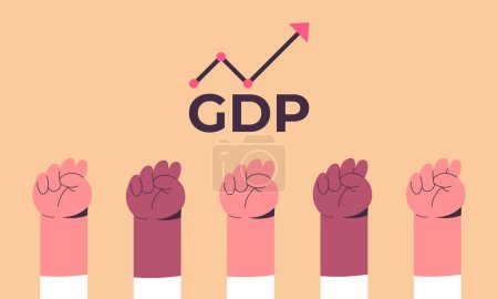Gross Domestic Product or GDP. Recession, Business, Consumption, Investment. Arrow sign with hands. Flat vector illustration.