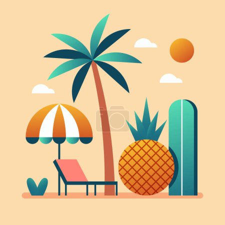 Fonds d'été pour bannière, carte de voeux, affiche de plage d'été et publicité. Fête d'été. Concept de plaisir d'été. Illustration vectorielle plate.