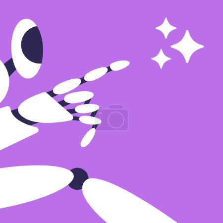 AI Robot and stars icon. Artificial intelligence logo. Machine learning. Create an image and text sign. Computer help assistant. Data Science. Flat vector illustration.