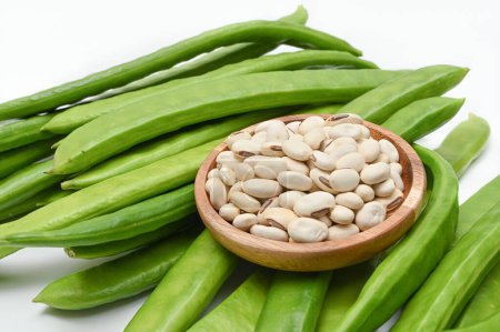 Photo for Sword beans with fresh vegetables on white background - Royalty Free Image