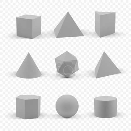 Téléchargez les photos : Modèle de formes 3D. Formes réalistes avec ombre. Figures géométriques grises - en image libre de droit