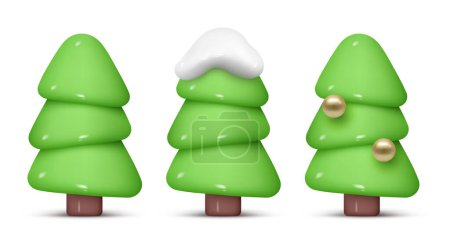 Téléchargez les photos : Illustration vectorielle 3D des arbres de Noël. Éléments de Noël isolés sur fond blanc. Illustration vectorielle réaliste - en image libre de droit