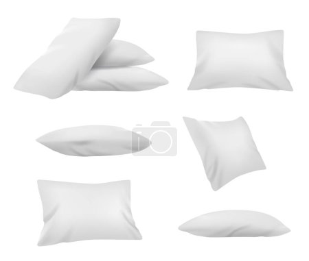 Oreillers réalistes rectangle blanc côté. Ensemble de maquettes d'oreillers. Illustration vectorielle sur blanc