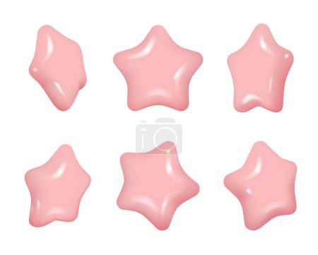 Téléchargez les photos : Ensemble d'étoiles roses réalistes avec différentes positions. Étoiles roses isolées. Style de dessin animé vectoriel réaliste - en image libre de droit