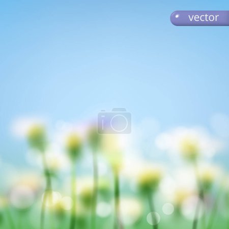 Téléchargez les photos : Fond floral abstrait avec fleurs, herbe et bokeh. Illustration vectorielle - en image libre de droit