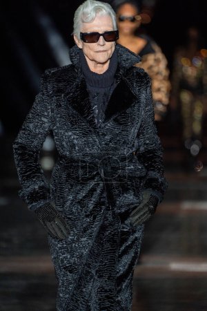 Photo for MILAN, ITALY - FEBRUARY 25: Maye Musk walks the runway at the Philipp Plein fashion show during the Milan Fashion Week Womenswear Fall/Winter 2023/2024 on February 25, 2023 in Milan, Italy. - Royalty Free Image