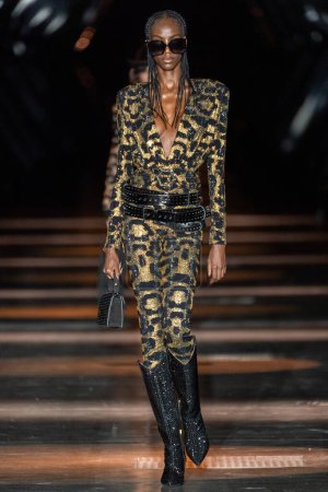Photo for MILAN, ITALY - FEBRUARY 25: A model walks the runway at the Philipp Plein fashion show during the Milan Fashion Week Womenswear Fall/Winter 2023/2024 on February 25, 2023 in Milan, Italy. - Royalty Free Image