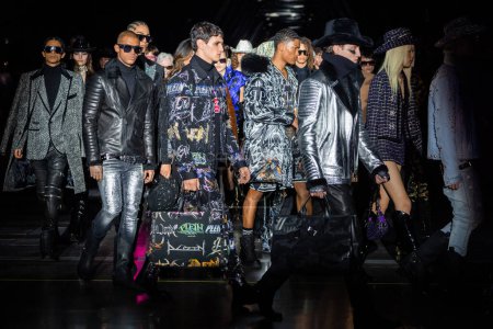 Photo for MILAN, ITALY - FEBRUARY 25: Models walk the runway finale at the Philipp Plein fashion show during the Milan Fashion Week Womenswear Fall/Winter 2023/2024 on February 25, 2023 in Milan, Italy. - Royalty Free Image