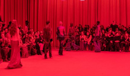 Photo for MILAN, ITALY - FEBRUARY 22: Models walk the runway finale at the Roberto Cavalli fashion show during the Milan Fashion Week Womenswear Fall/Winter 2023/2024 on February 22, 2023 in Milan, Italy. - Royalty Free Image