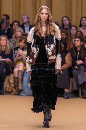 Photo for MILAN, ITALY - FEBRUARY 22: A model walks the runway at the Roberto Cavalli fashion show during the Milan Fashion Week Womenswear Fall/Winter 2023/2024 on February 22, 2023 in Milan, Italy. - Royalty Free Image