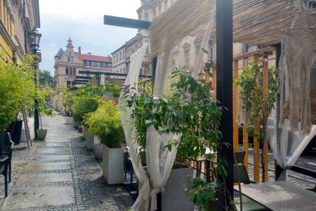 Wroclaw, Poland, June 15, 2022: beautiful cafe terrace on the streets of Wroclaw