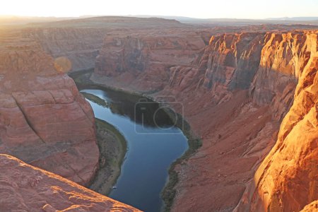 Aerial view of the Colorado River at sunset.
