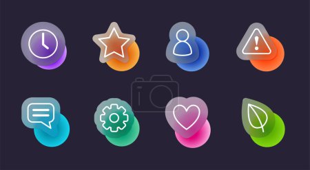 Illustration for Basic icons set in glassmorphic style. Transparent blur glass effect icons. Vector illustration - Royalty Free Image