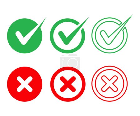 Green check mark and red cross, vector icons set