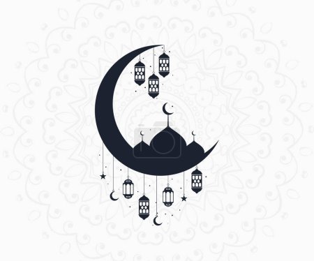 Eid Mubarak Logo Design Vektor. Eid Mubarak Mond mit islamischem Design.