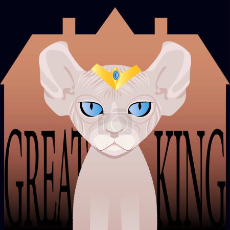 Illustration for Vector cute cat with a crown. Elf king cat. - Royalty Free Image