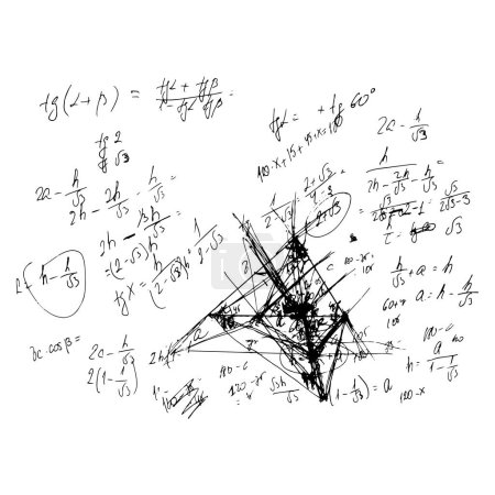Ensemble de formules mathématiques et de solutions aux problèmes et aux équations. Les devoirs d'un élève. Image vectorielle des tâches d'algèbre et de géométrie.