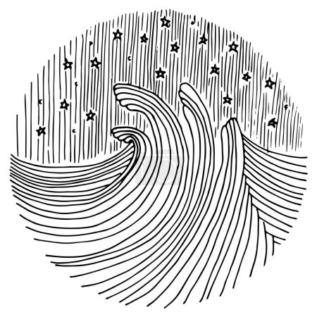 Téléchargez les illustrations : Icône vectorielle vague de mer. La ligne dessinant la mer fait rage - en licence libre de droit